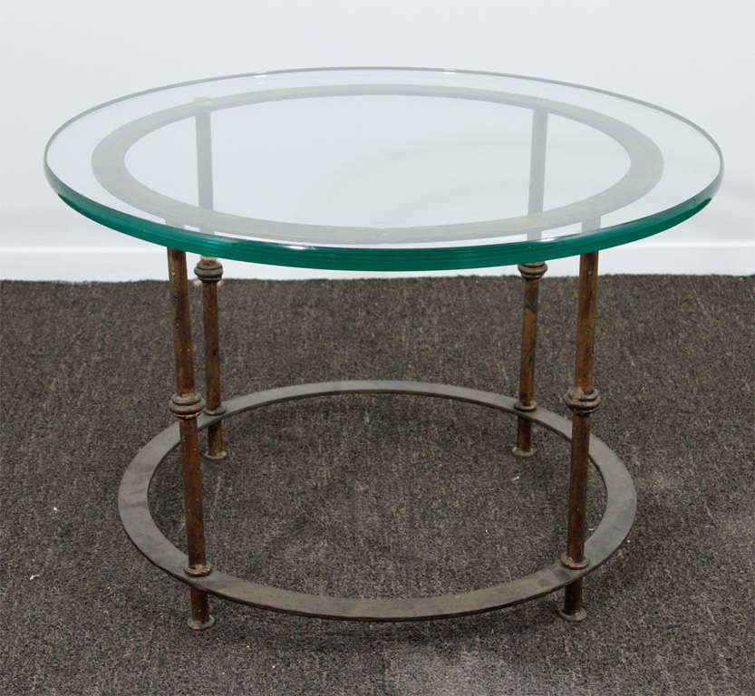 Pair of Mid Century Iron Rod Accent Tables with Round Glass Tops