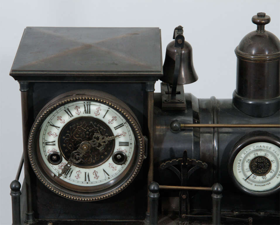 American Steel Steam Locomotive Clock on Black  Marble Base
