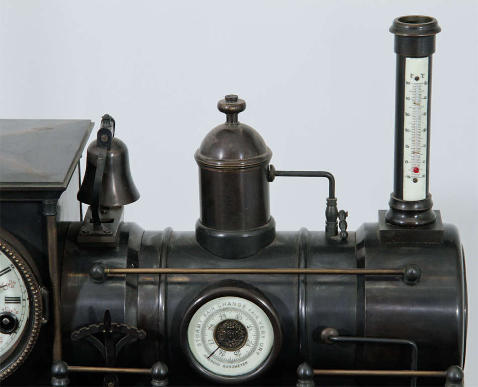 20th Century Steel Steam Locomotive Clock on Black  Marble Base