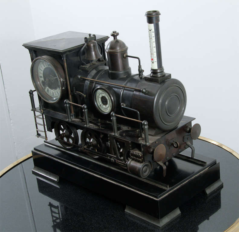 Steel Steam Locomotive Clock on Black  Marble Base 3
