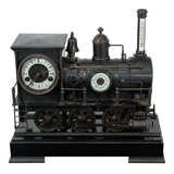Steel Steam Locomotive Clock on Black  Marble Base