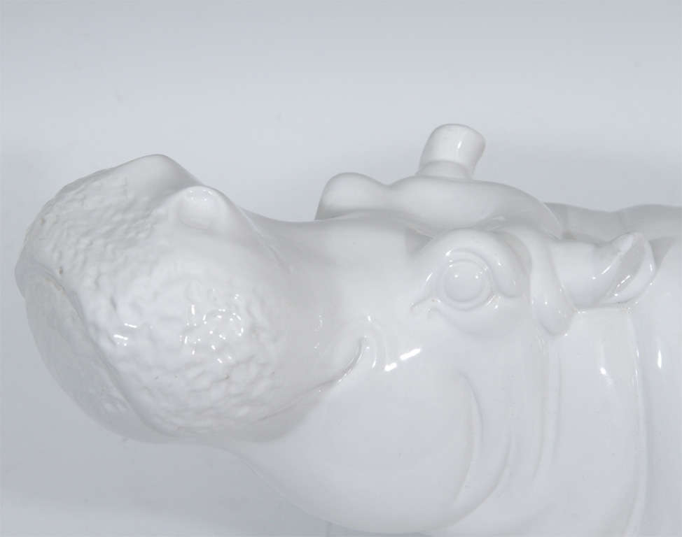 Mid-Century Modern Mid-Century Italian Ceramic Hippo and Musk Ox Figures For Sale