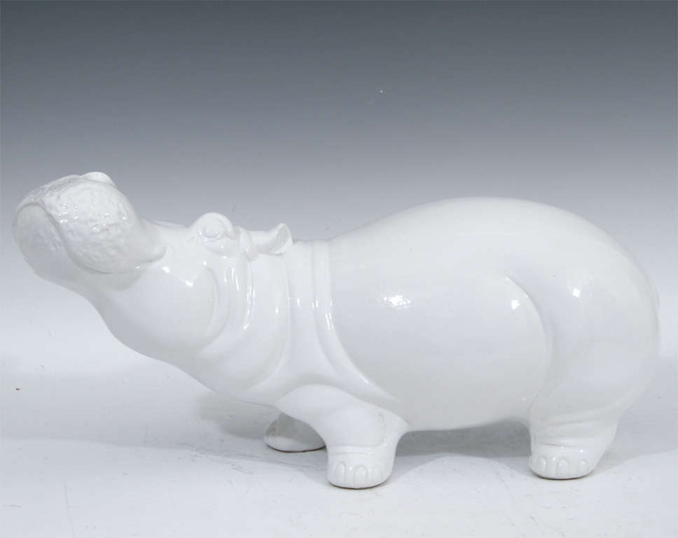 Mid-Century Italian Ceramic Hippo and Musk Ox Figures In Excellent Condition For Sale In Mount Penn, PA