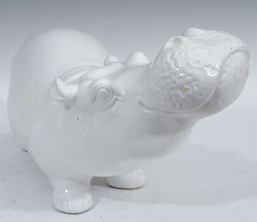 Mid-Century Italian Ceramic Hippo and Musk Ox Figures For Sale 1