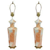 Pair Asian Style Porcelain Lamps with Footed Base.