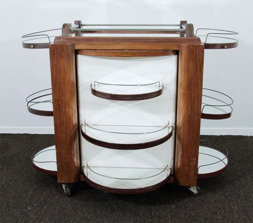 Vintage Art Deco Bar Cart with Mirrored Revolving Door at 1stDibs