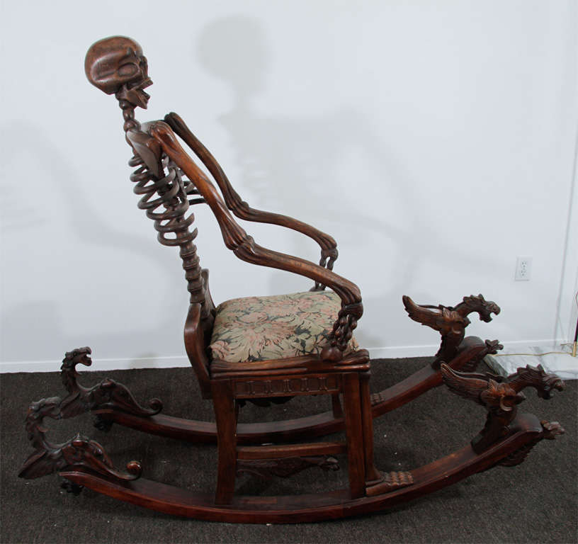 Hand Carved "Momento Mori" Skeleton Rocking Chair at 1stDibs skeleton