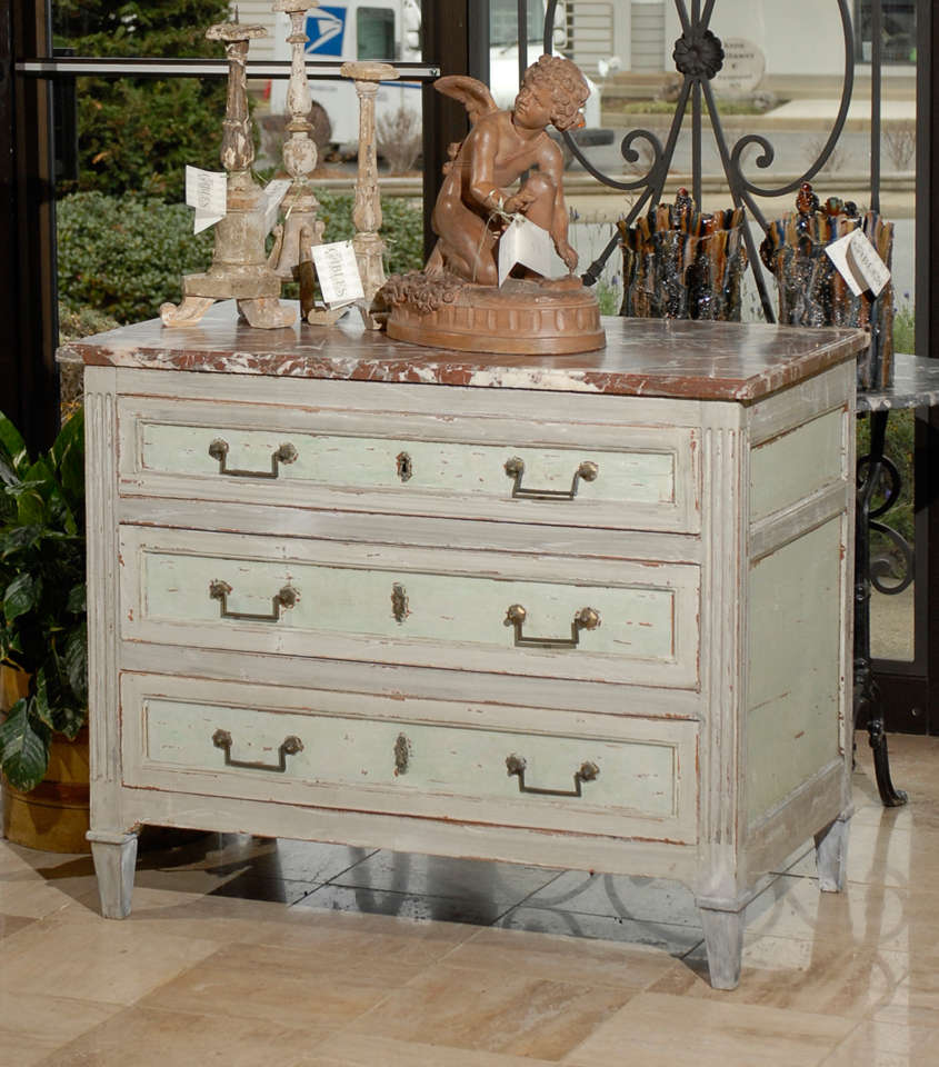 Louis XVI French Grey Commode with Marble Top, Circa 1780 In Good Condition For Sale In Atlanta, GA