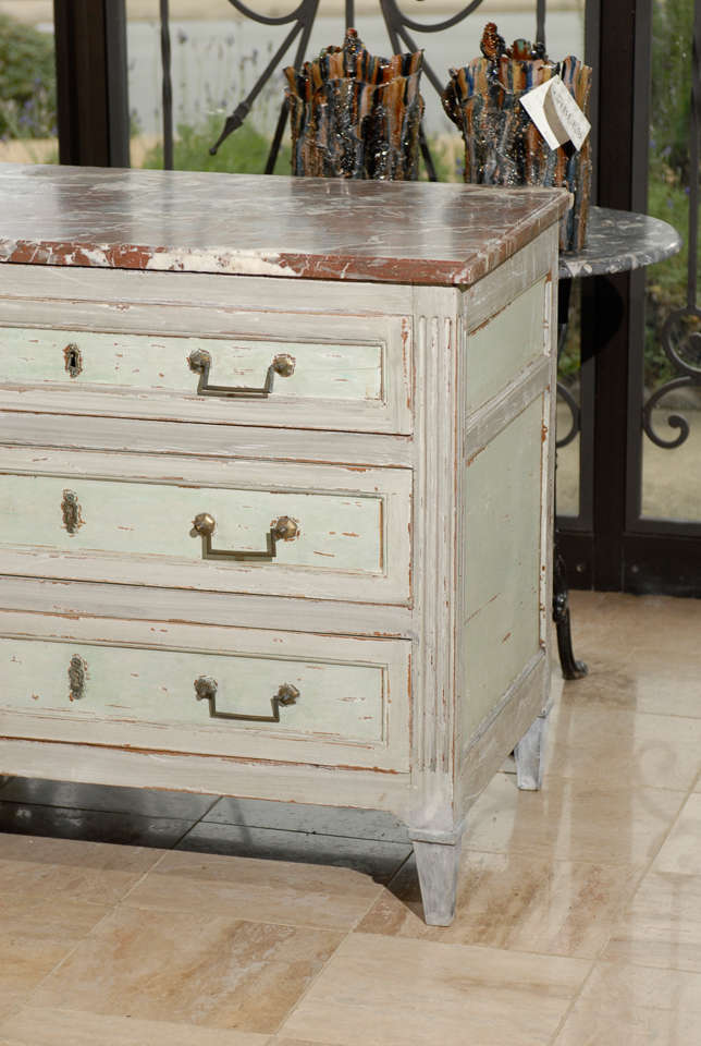 18th Century and Earlier Louis XVI French Grey Commode with Marble Top, Circa 1780 For Sale