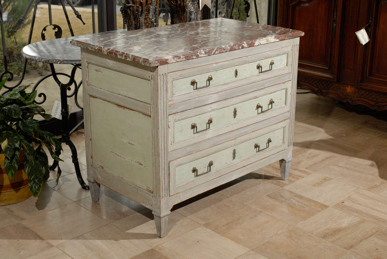 Louis XVI French Grey Commode with Marble Top, Circa 1780 For Sale 6