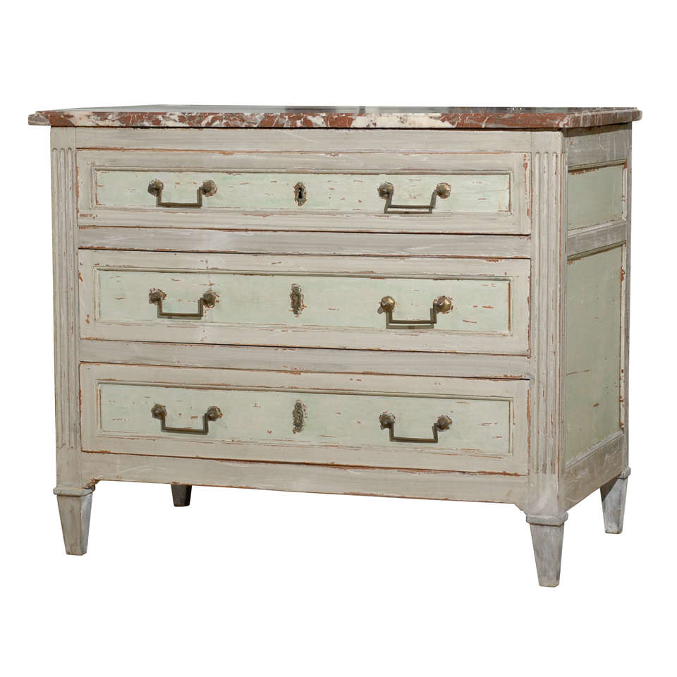 Louis XVI French Grey Commode with Marble Top, Circa 1780 For Sale