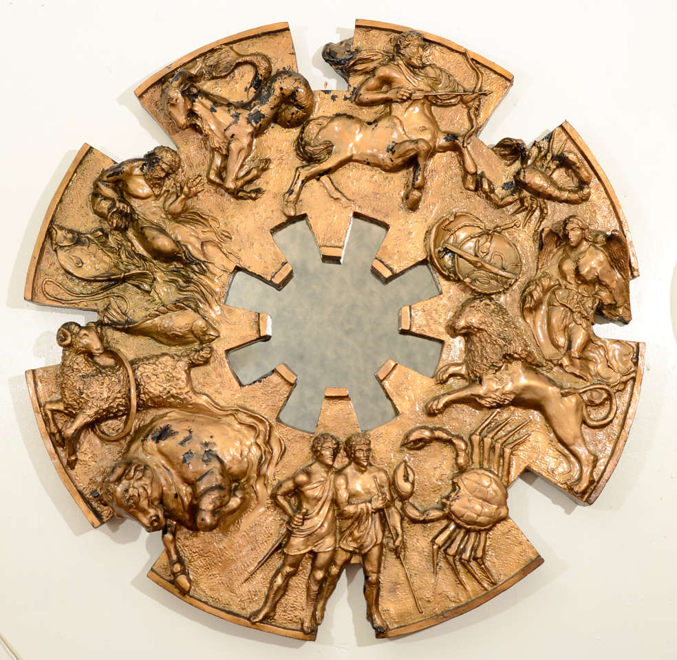 Zodiac Wheel with Mirror Wall Art For Sale at 1stdibs