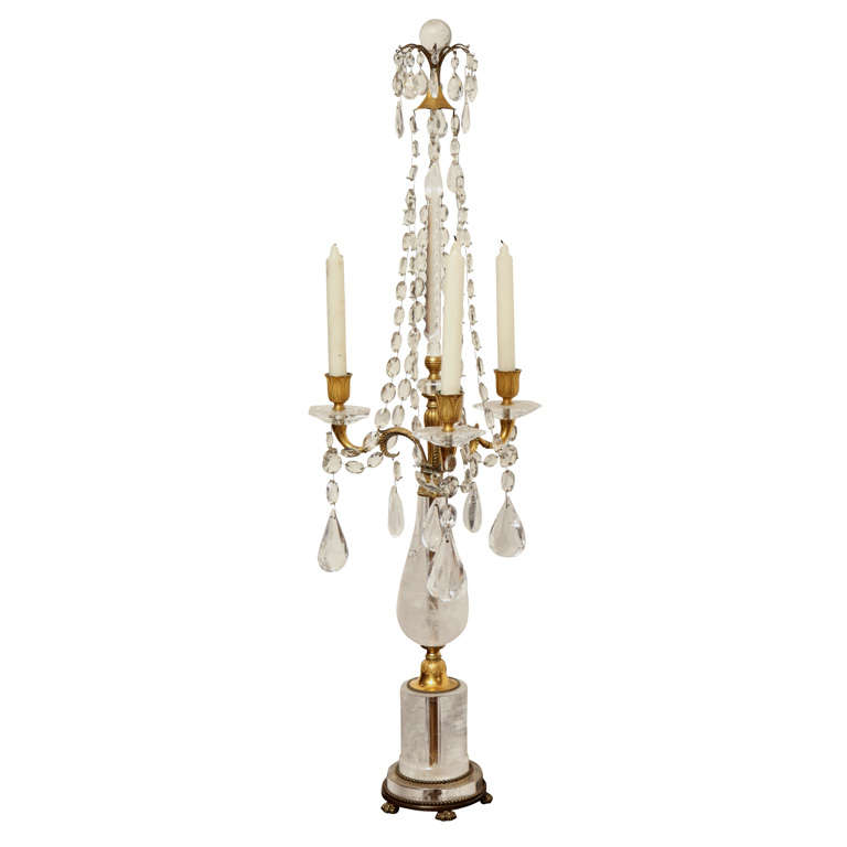 19th Century Continental Rock Crystal Candelabra For Sale