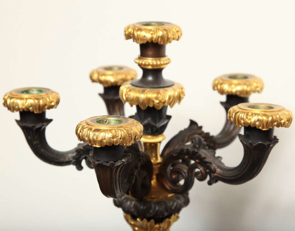 Pair of 19th Century French, Bronze and Marble Candelabra For Sale 2