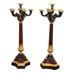 Pair of 19th Century French, Bronze and Marble Candelabra 8
