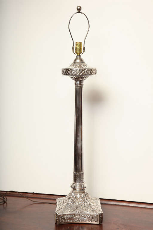 English, Mammoth Silver Plated Column Lamp