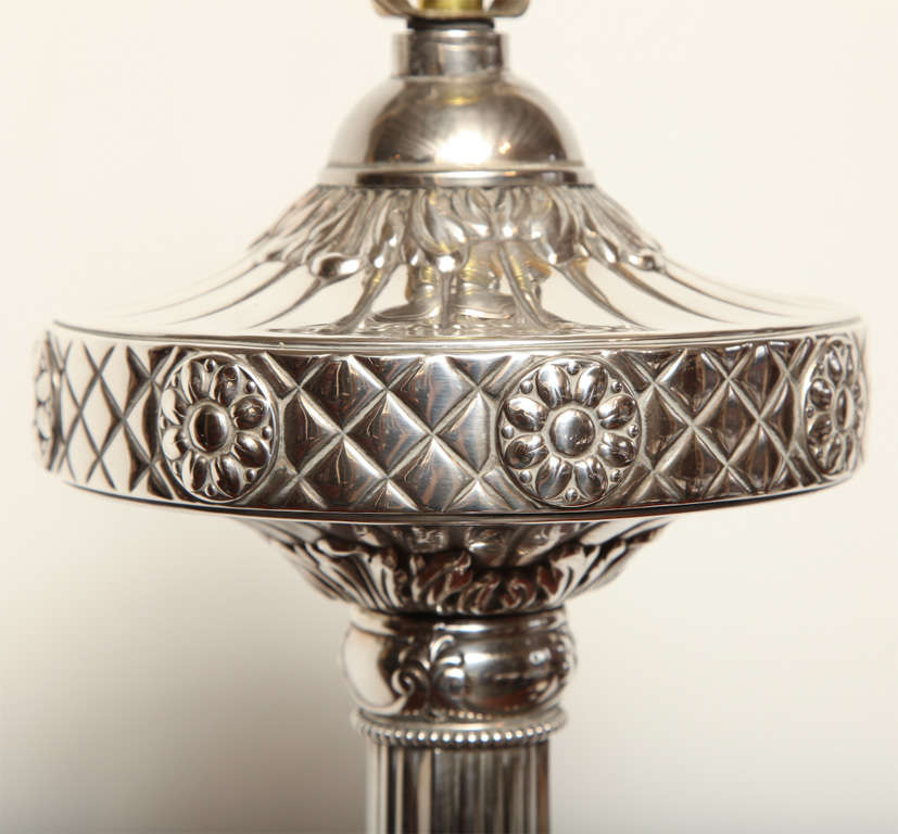 British English, Tall Silver Plated Lamp For Sale