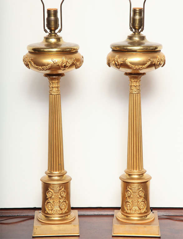 Pair of French, Gilt Bronze Lamps In Excellent Condition For Sale In New York, NY