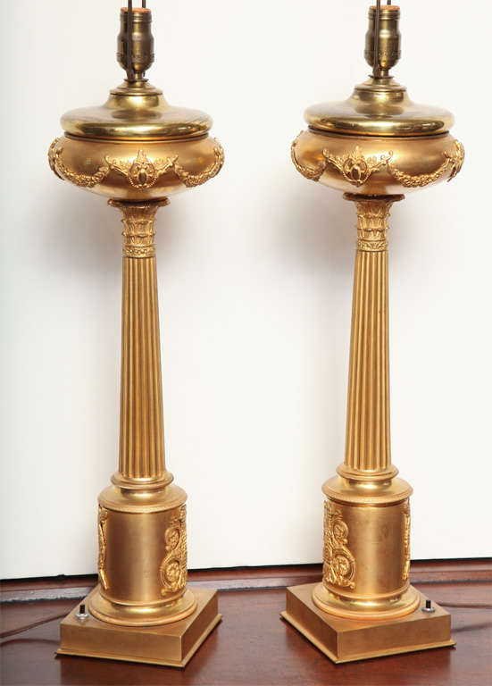 Pair of French, Gilt Bronze Lamps For Sale 1