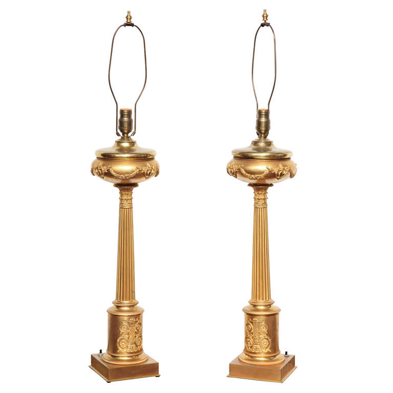Pair of French, Gilt Bronze Lamps For Sale