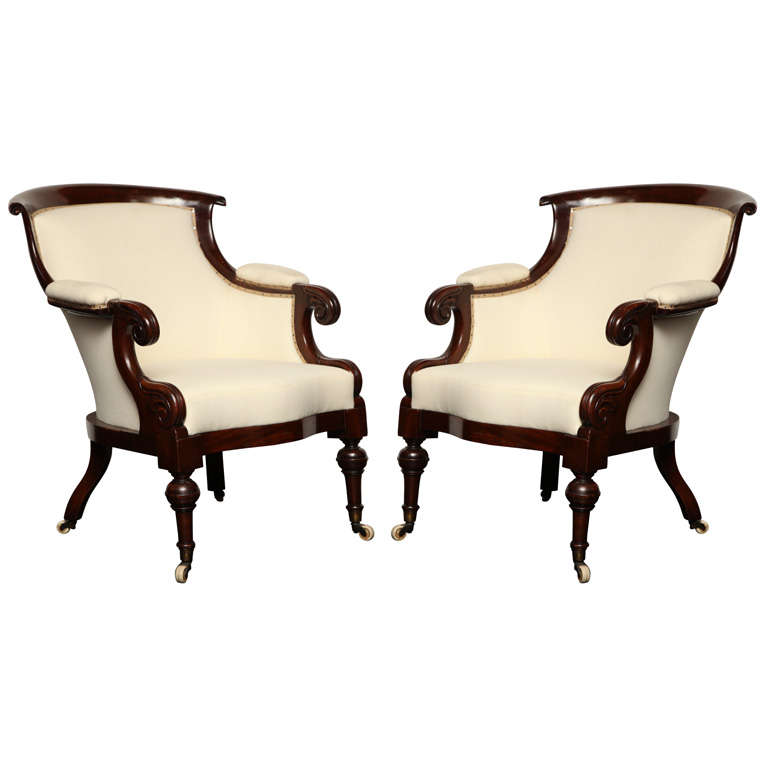 Exceptional Pair of Early 19th Century English Library Chairs For Sale