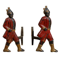 Antique Pair of Rare Hessian Soldier Andirons