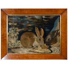 A Lifelike 19th Century Dated Needlework of A Rabbit