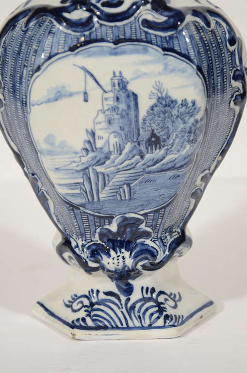 Rococo A Pair of Dutch Delft Blue and White Mantle Vases
