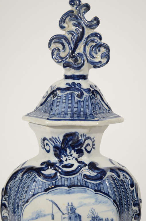 A Pair of Dutch Delft Blue and White Mantle Vases In Excellent Condition In Katonah, NY
