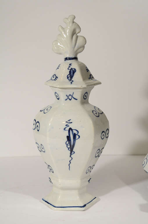 A Pair of Dutch Delft Blue and White Mantle Vases 3
