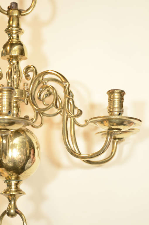 Baroque Six-Light Dutch Brass Antique Chandelier