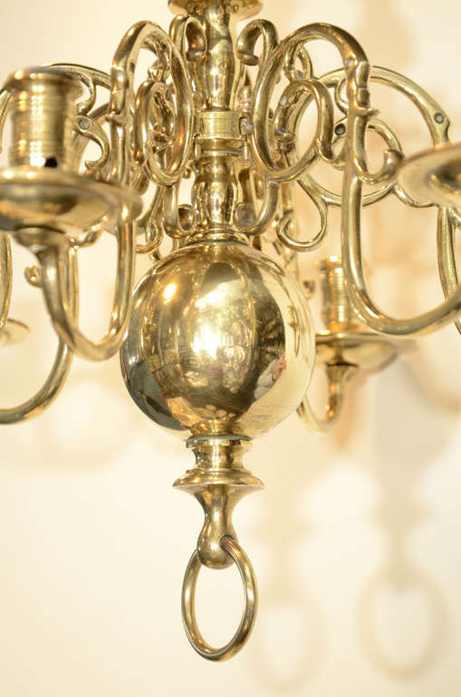 19th Century Six-Light Dutch Brass Antique Chandelier
