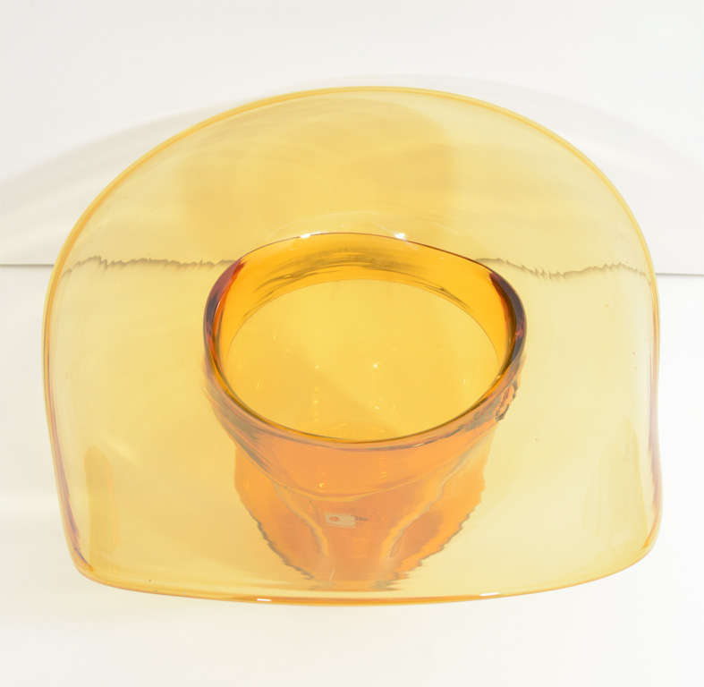 20th Century Vintage Sculptural Amber Glass Cowboy Hat by Blenko