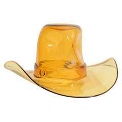 Vintage Sculptural Amber Glass Cowboy Hat by Blenko