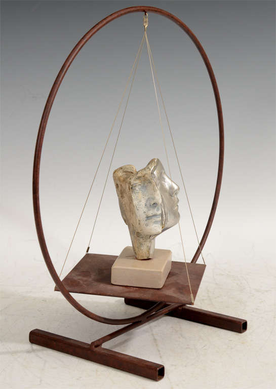 Abstract Figural Sculpture of Three Faces in Circular "Frame" by Silvia Stein