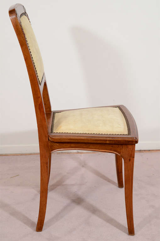 Leather Single Art Nouveau Side Chair Attributed to Louis Majorelle