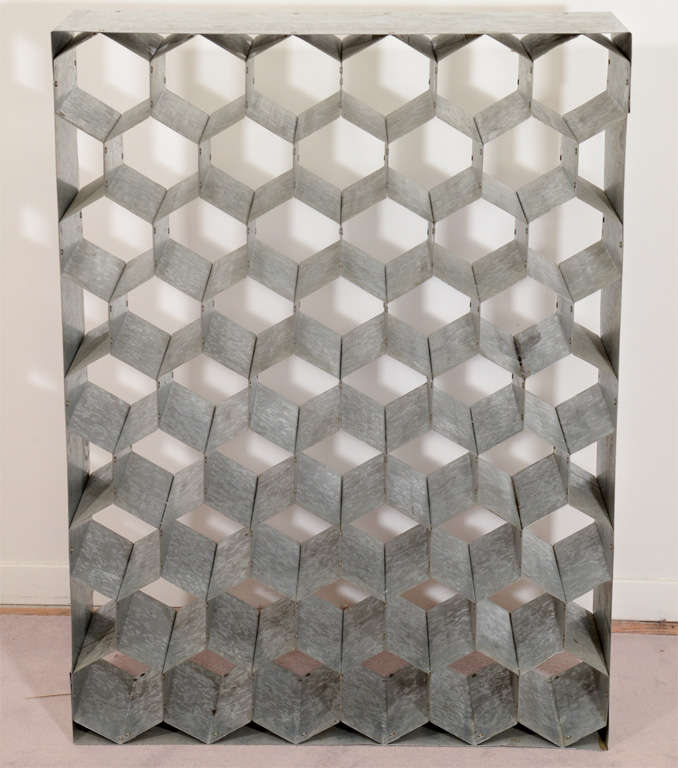 Vintage Industrial Steel Sculptural Honeycomb Wine Rack