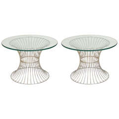 Pair of Mid Century Chrome Wire-Base Glass-Top Side Tables