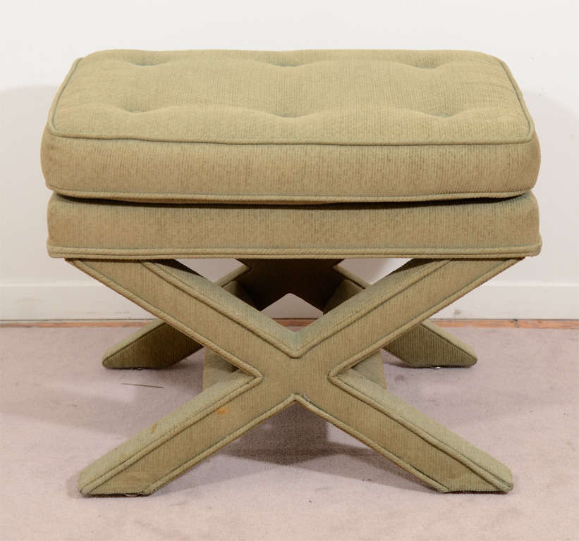 Mid-Century Modern Pair of 1970s X-Base Benches in Sage Green
