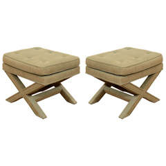 Pair of 1970s X-Base Benches in Sage Green