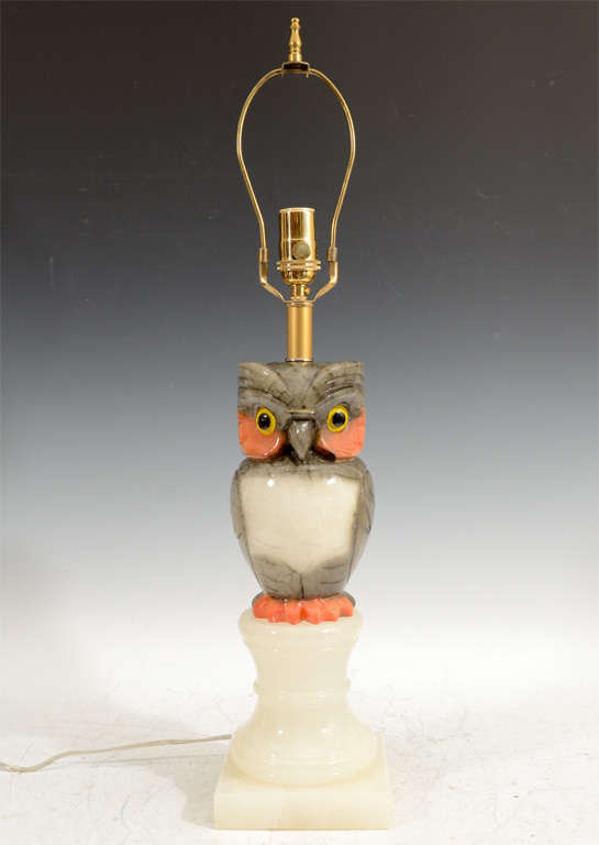 A pair of charming vintage owl table lamps in multi-colored alabaster

Price reduced from $2250.00