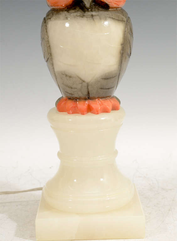 American Pair of Mid Century Alabaster Owl Table Lamps