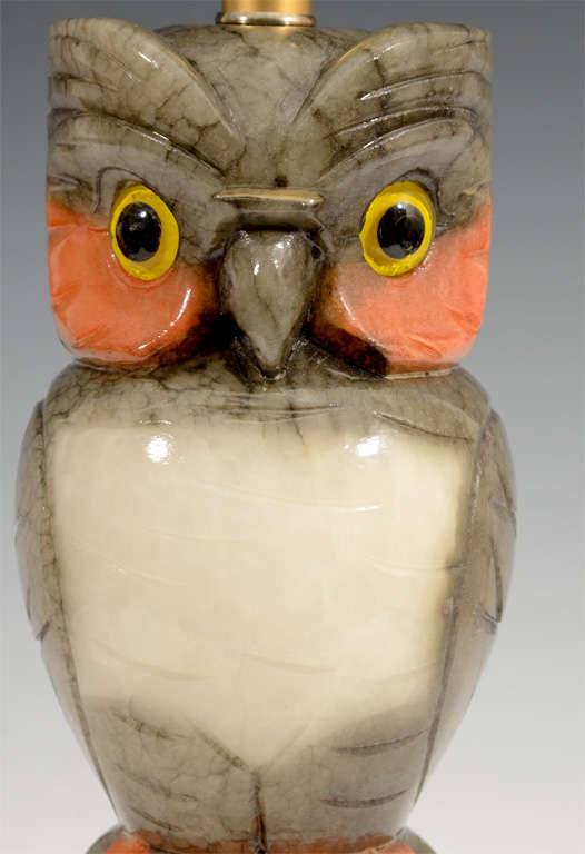 Pair of Mid Century Alabaster Owl Table Lamps In Good Condition In Astoria, NY