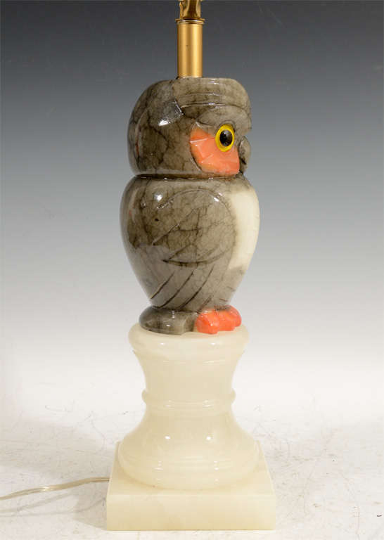 Pair of Mid Century Alabaster Owl Table Lamps 1