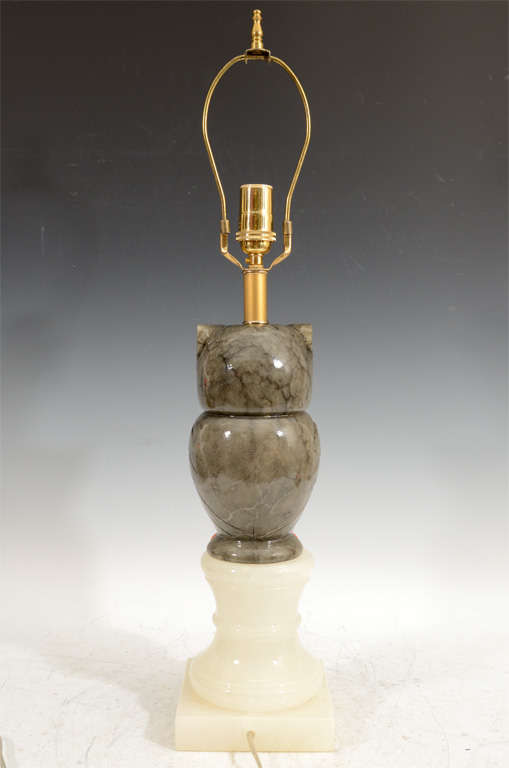 Pair of Mid Century Alabaster Owl Table Lamps 3