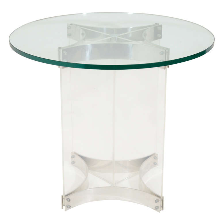 Single Mid Century Circular Side Table With Lucite Base by Charles Hollis Jones