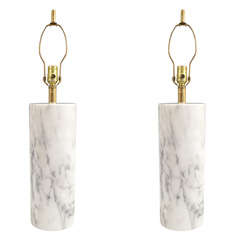 Pair of Mid Century Cylindrical Marble Table Lamps