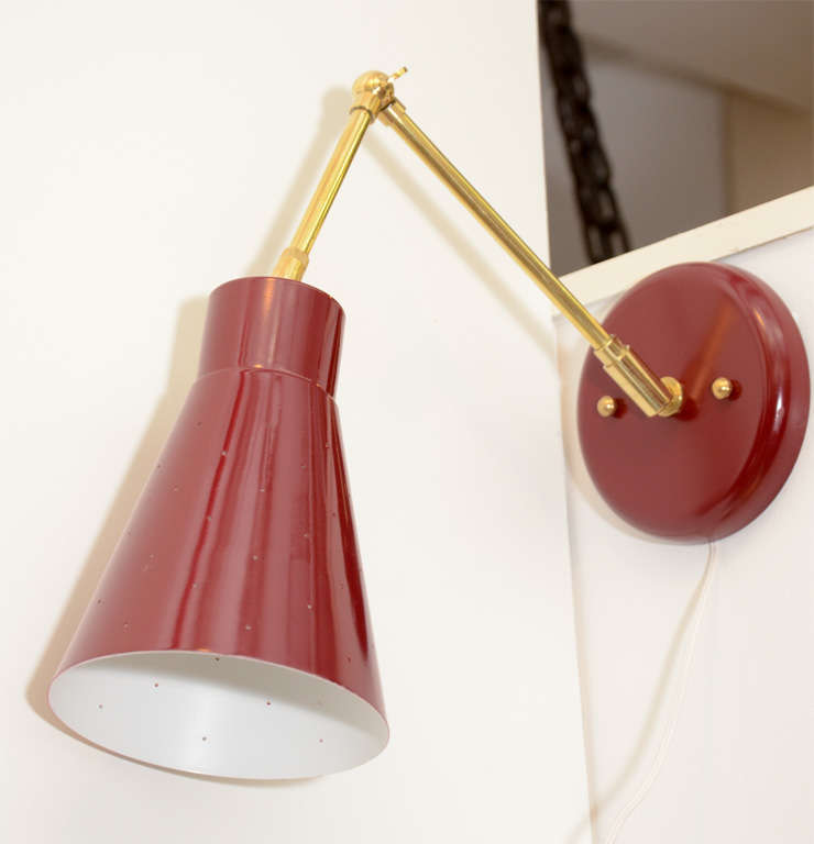 Pair of Mid Century Wall Mounted Articulated Lamps in Red