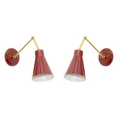 Pair of Mid Century Wall Mounted Articulated Lamps in Red