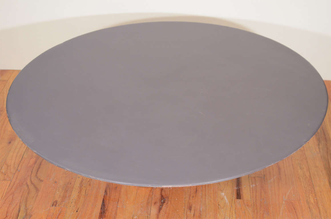 MId Century  Leather Wrapped Coffee Table w/ Silvered Bronze Base In Good Condition In New York, NY